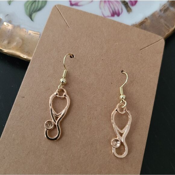 New Handcrafted Stethoscope Dangle Earrings on 14K Gold Plated Hooks - Picture 1 of 1